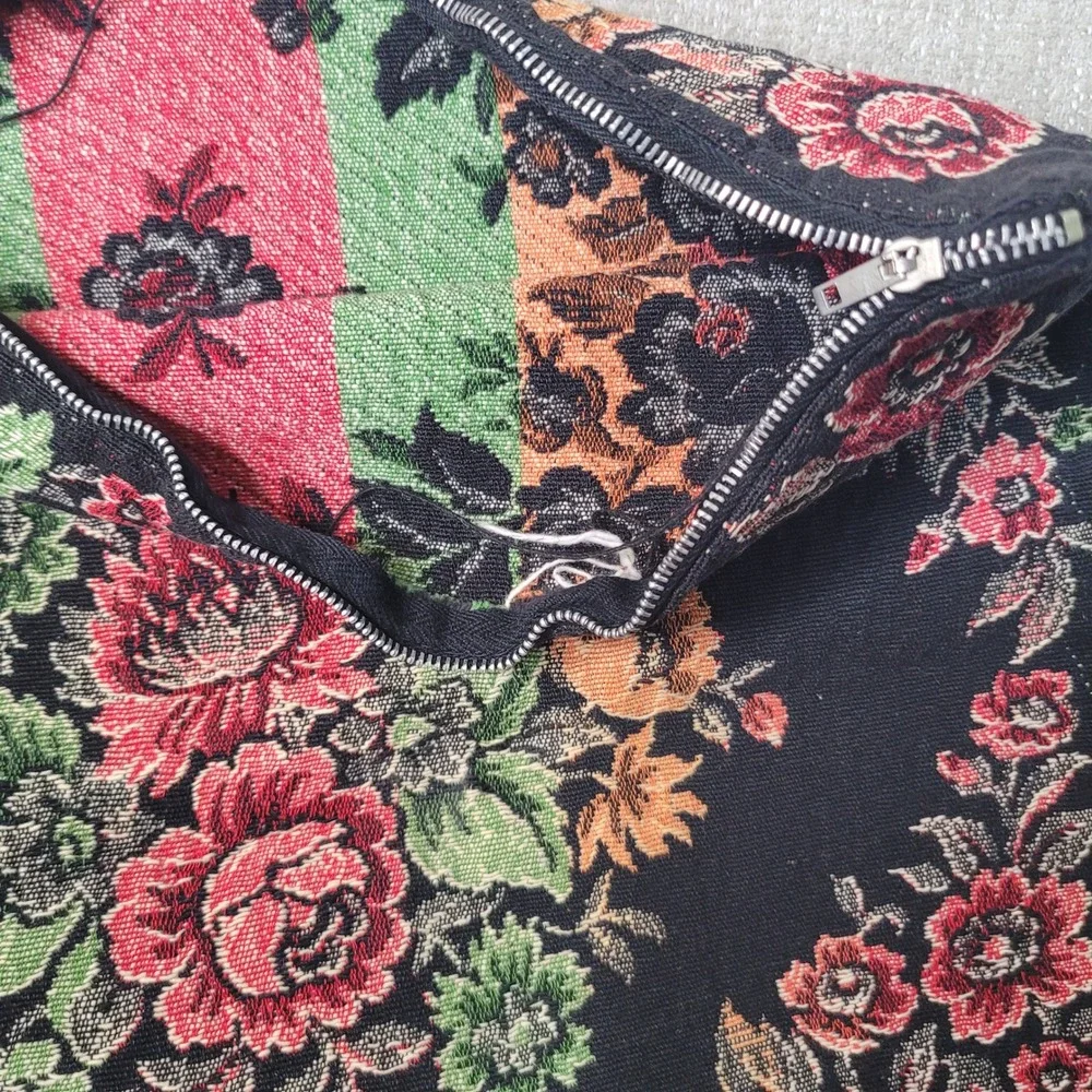 Vintage Tapestry Pillow Cover Floral Black Woven Zippered Square‎ Accent 15x15